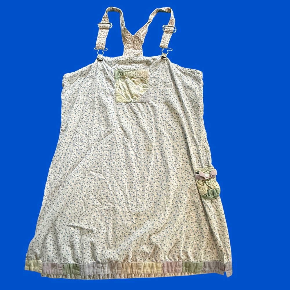 Blue Sky Floral Patchwork Pinafore Dress Blue White Medium Overall Jumper